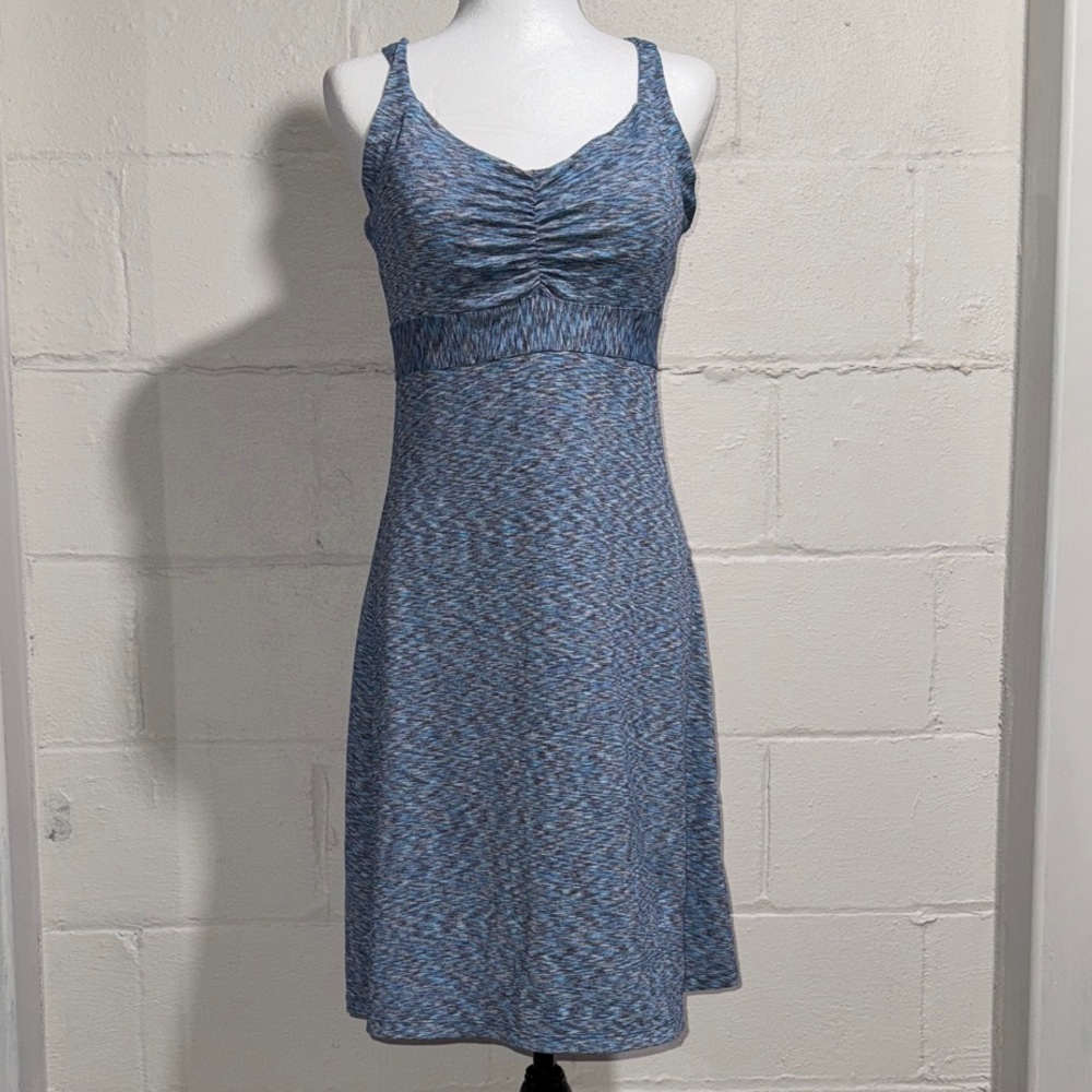 Prana Blue Heather Blue Midi Ruched Vneck w/ Built-in Bra Dress